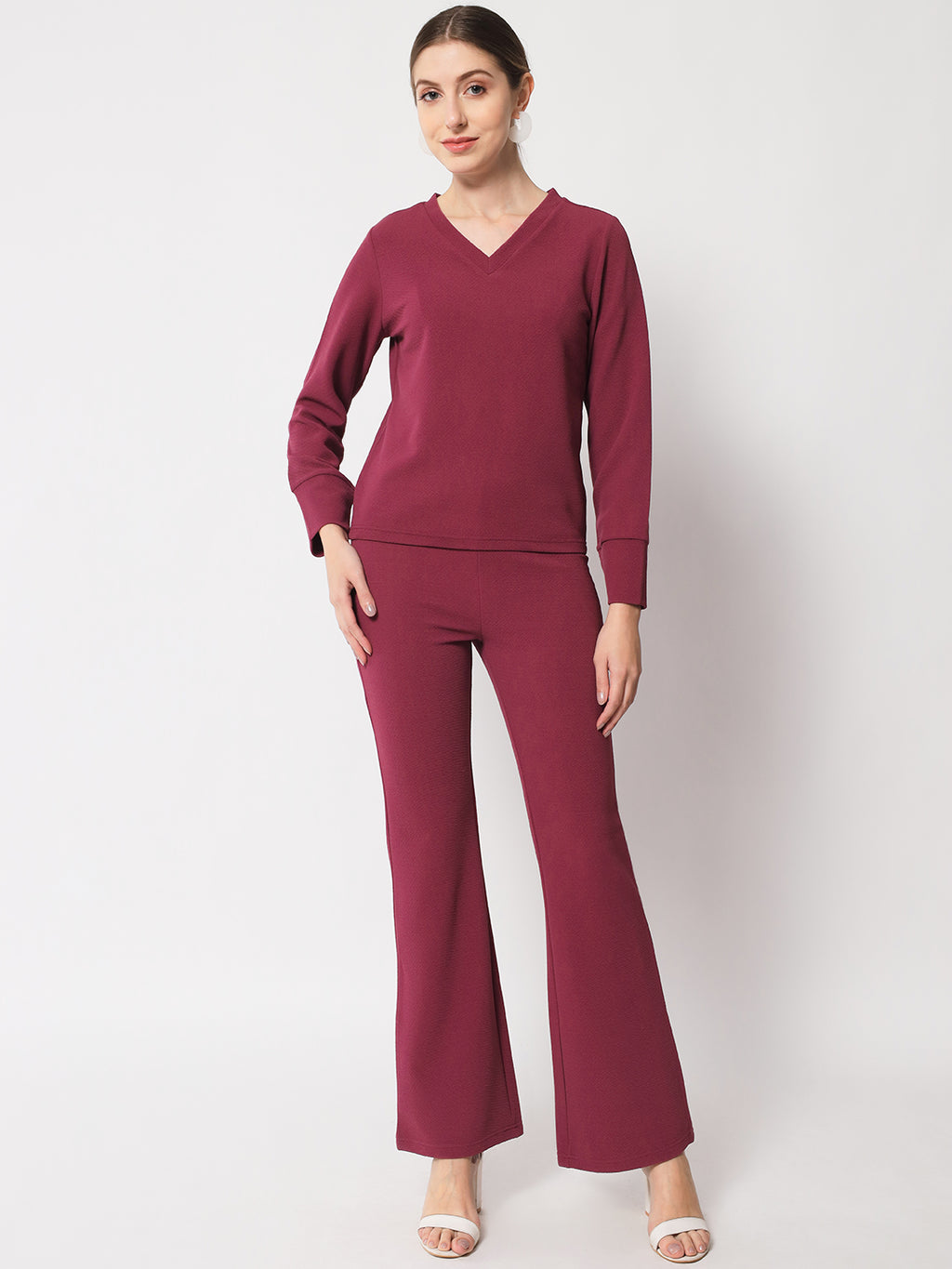 V-Neck Cuff Sleeves T-Shirt & Trousers Co-Ords