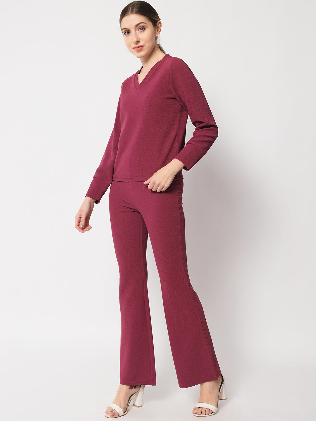 V-Neck Cuff Sleeves T-Shirt & Trousers Co-Ords