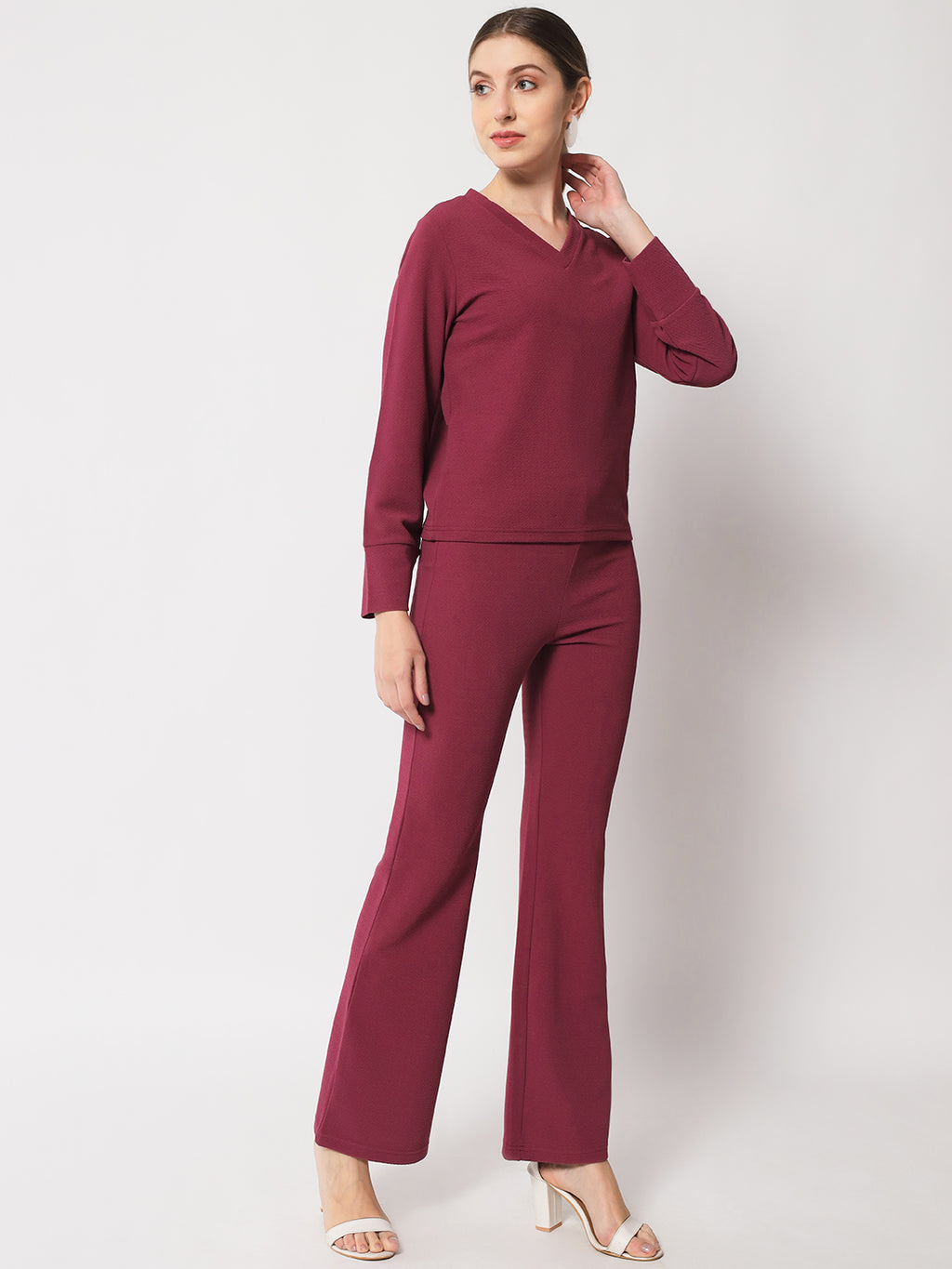 V-Neck Cuff Sleeves T-Shirt & Trousers Co-Ords