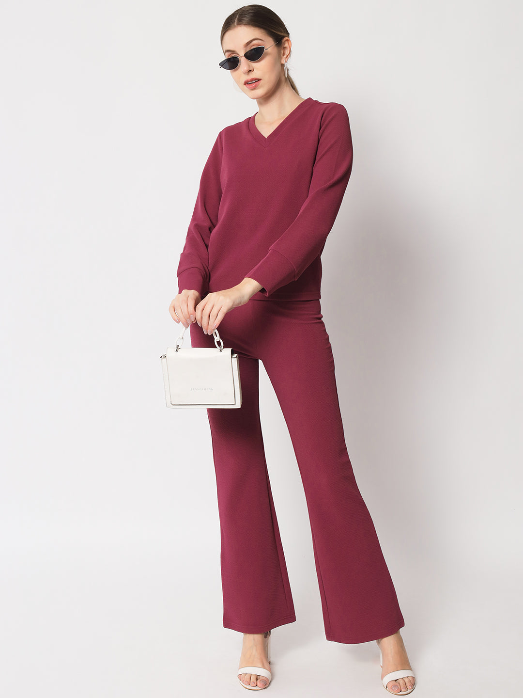 V-Neck Cuff Sleeves T-Shirt & Trousers Co-Ords