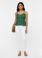 Green printed peplum tunic top.