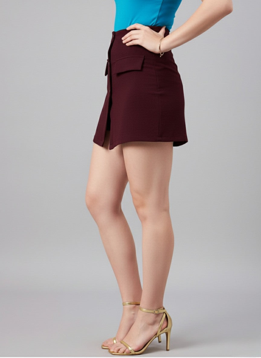 Straight Front Slit Mini Skorts