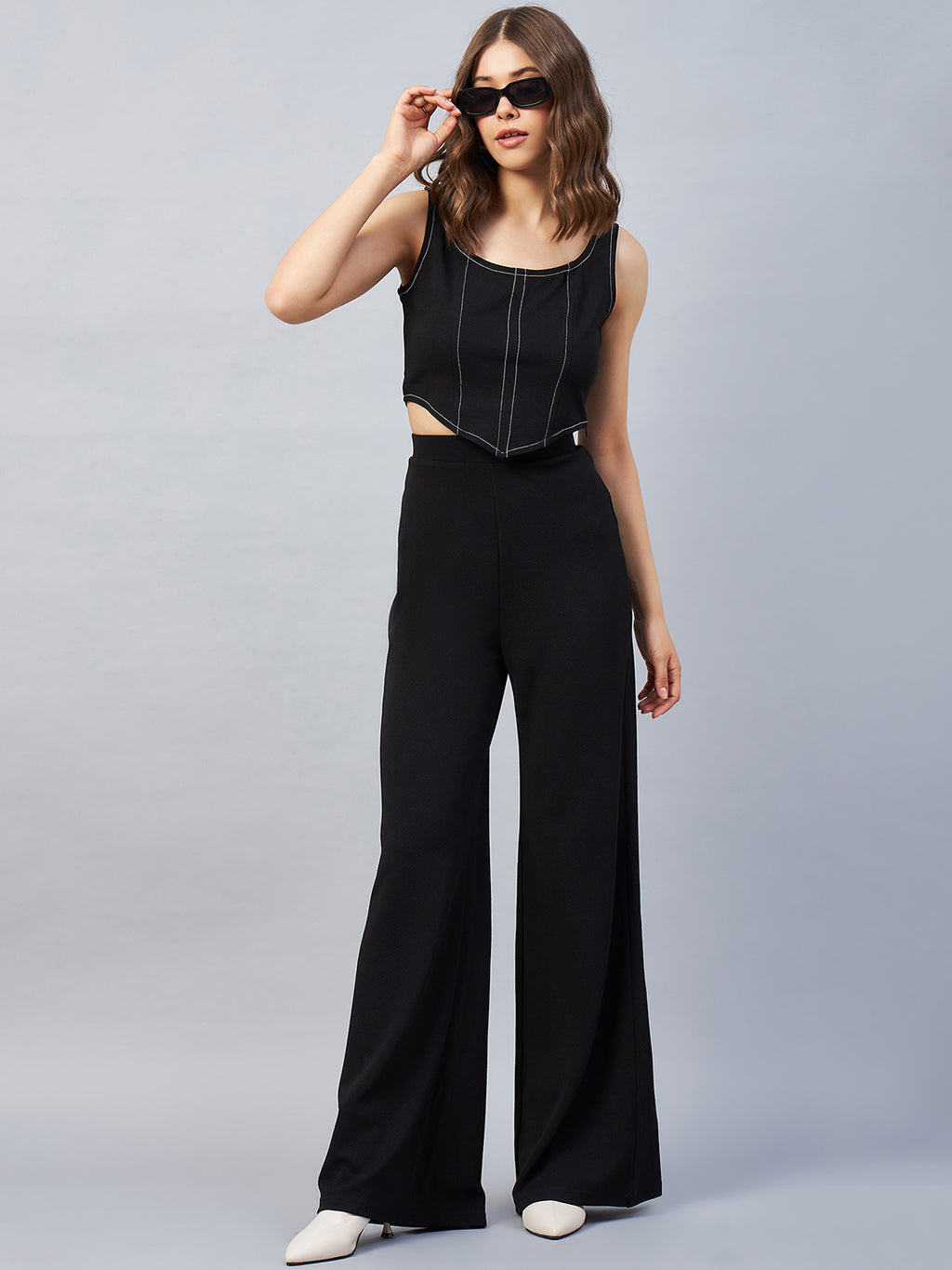 Sleeveless Corset Top With Flared Trousers