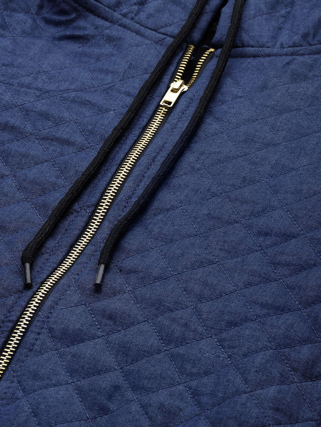 Women Solid Quilted Blue Jacket