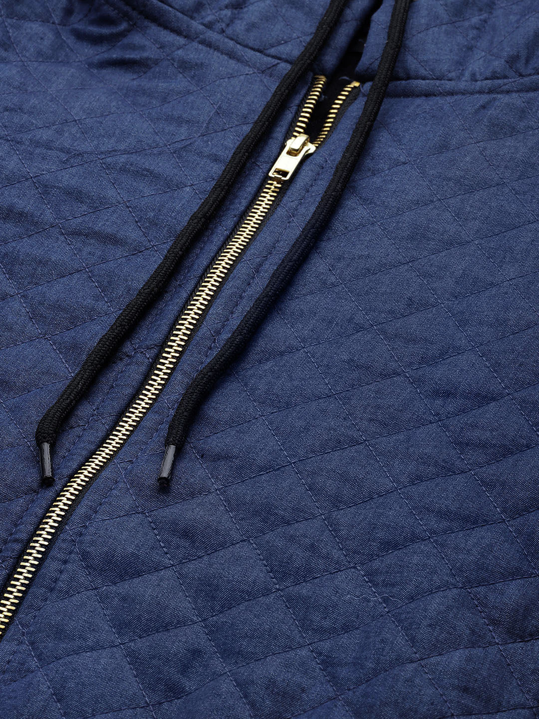 Women Solid Quilted Blue Jacket