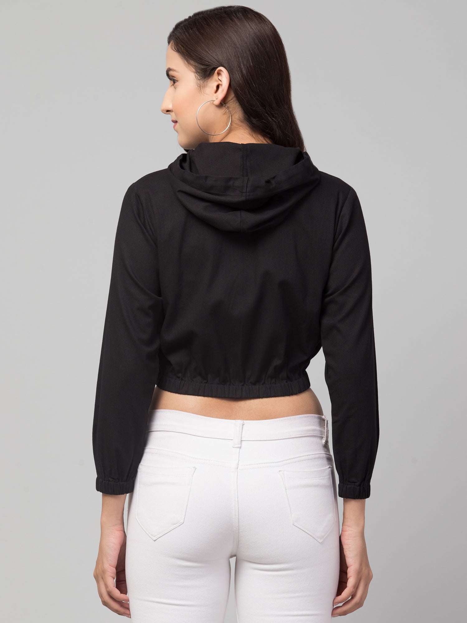 Hooded Cropped Open Front Jacket
