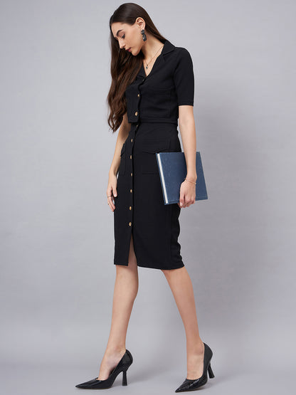Black Crop Top With With Button Detail Skirt