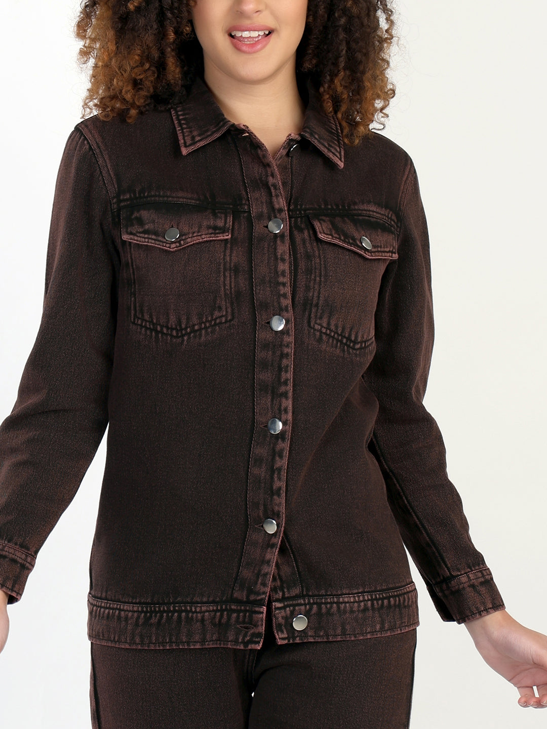 Brown Denim Shirt & Tapered Jeans Set