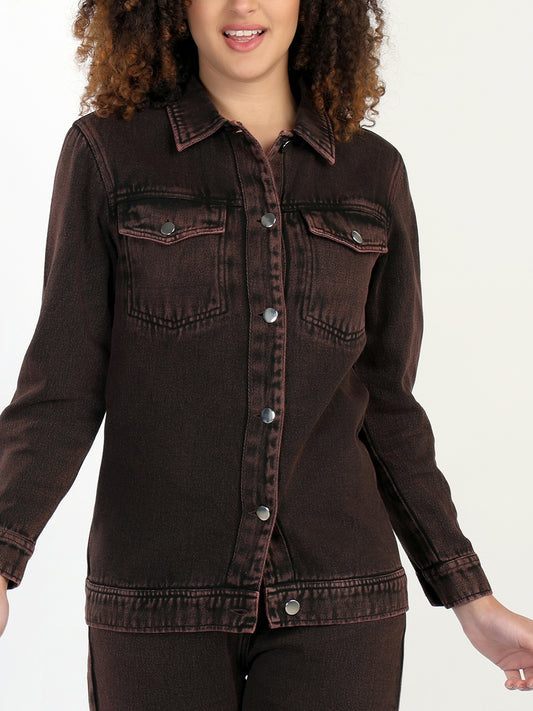 Brown Denim Shirt & Tapered Jeans Set