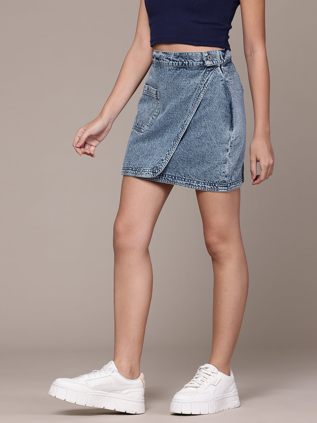 Pure Cotton Wrap Denim Mini Skirt
