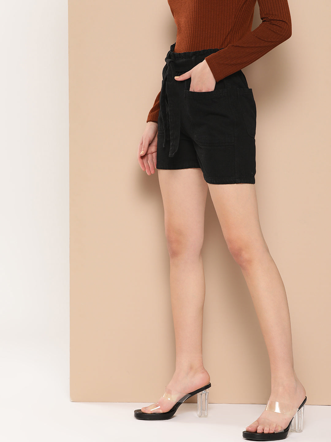 Women High-Rise Black Shorts
