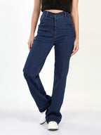 Women Flared High-Rise Clean Look Cotton Jeans
