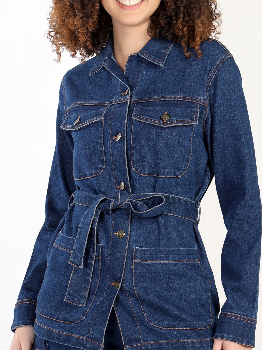 Denim Shacket With Belt & Cargo Jeans