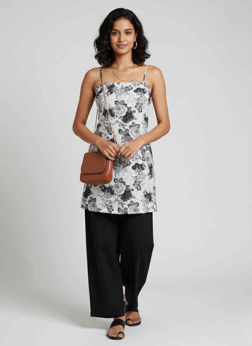 Backless Lace Up Spaghetti Strap Kurti.