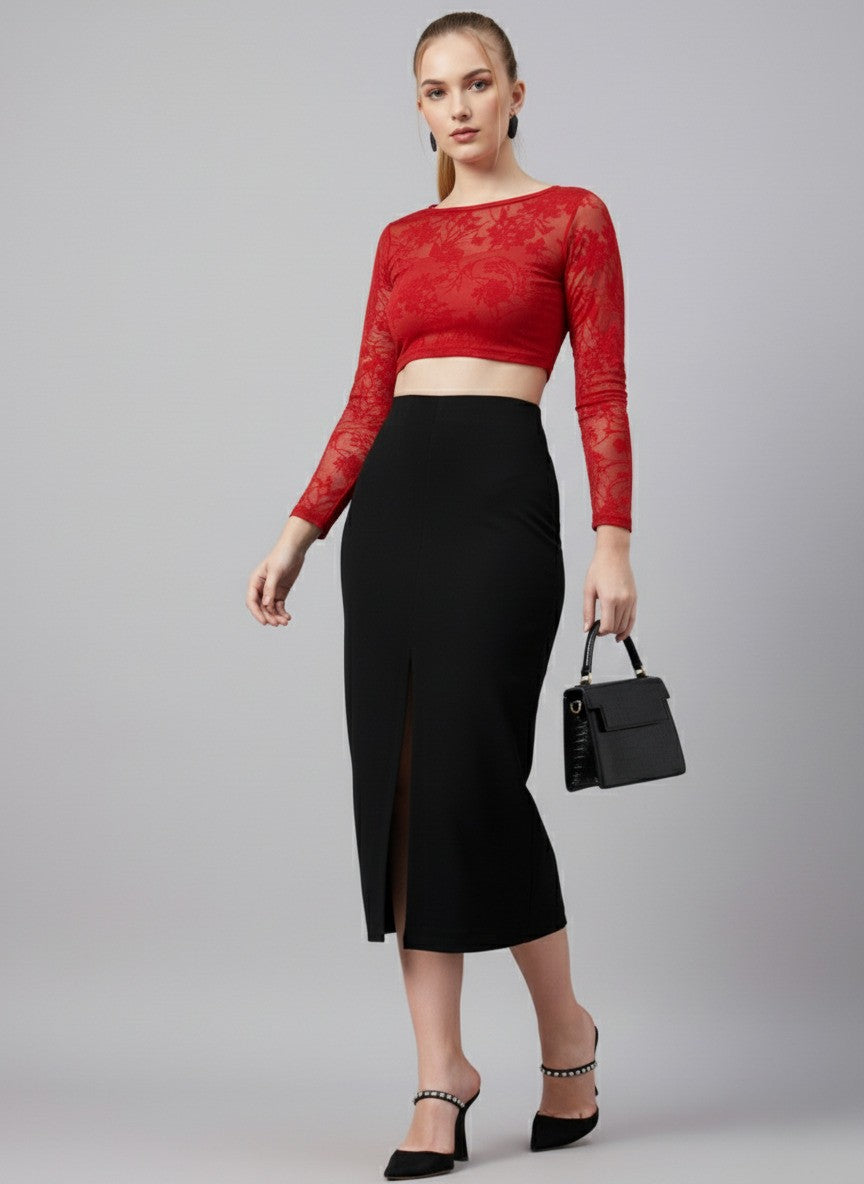 Pencil Front Slit Midi Skirts