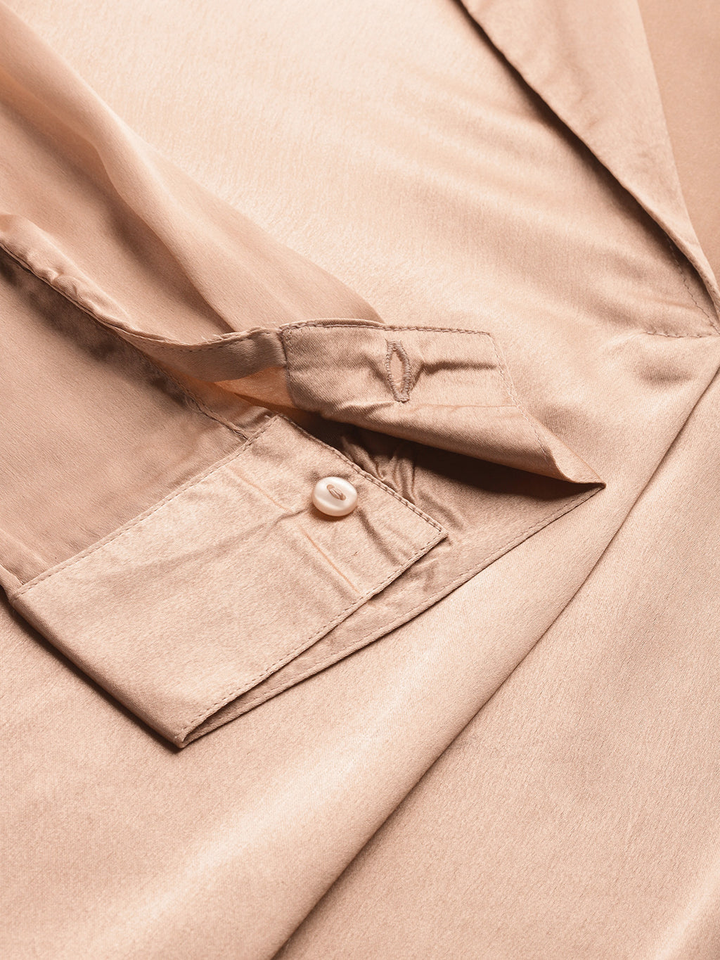 Plus Size Roll-Up Sleeves Satin Casual Shirt