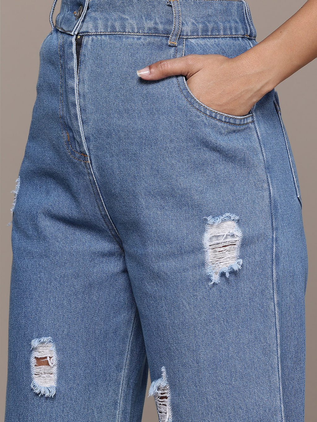 Denim Shirt With Distressed Jeans