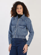 Spread Collar Washed Denim Jacket