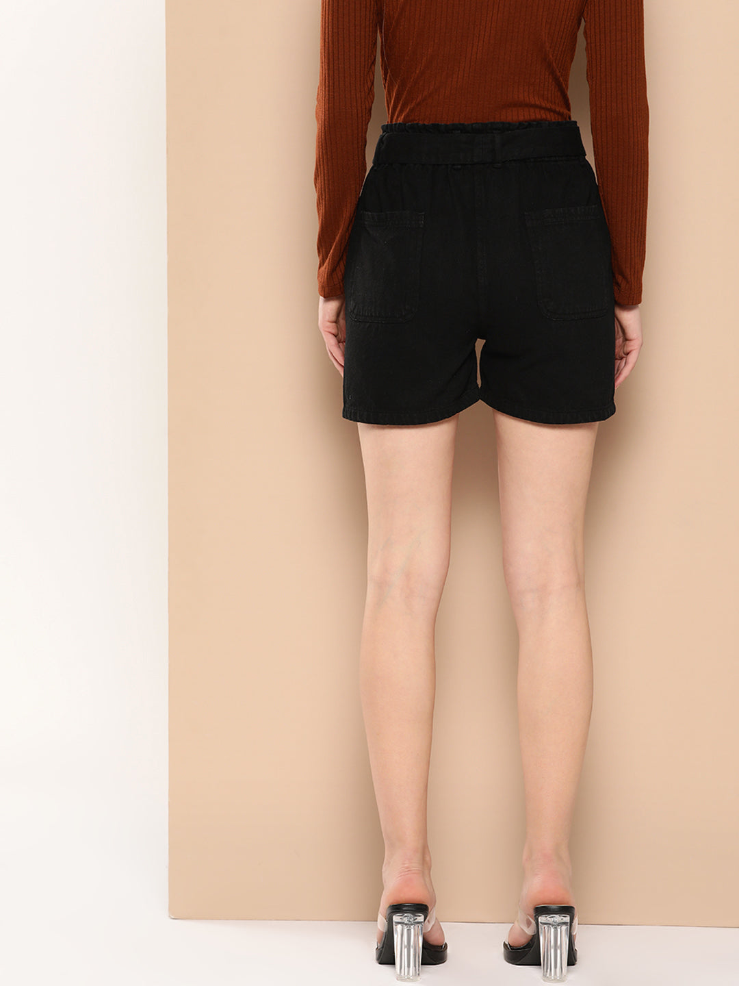 Women High-Rise Black Shorts