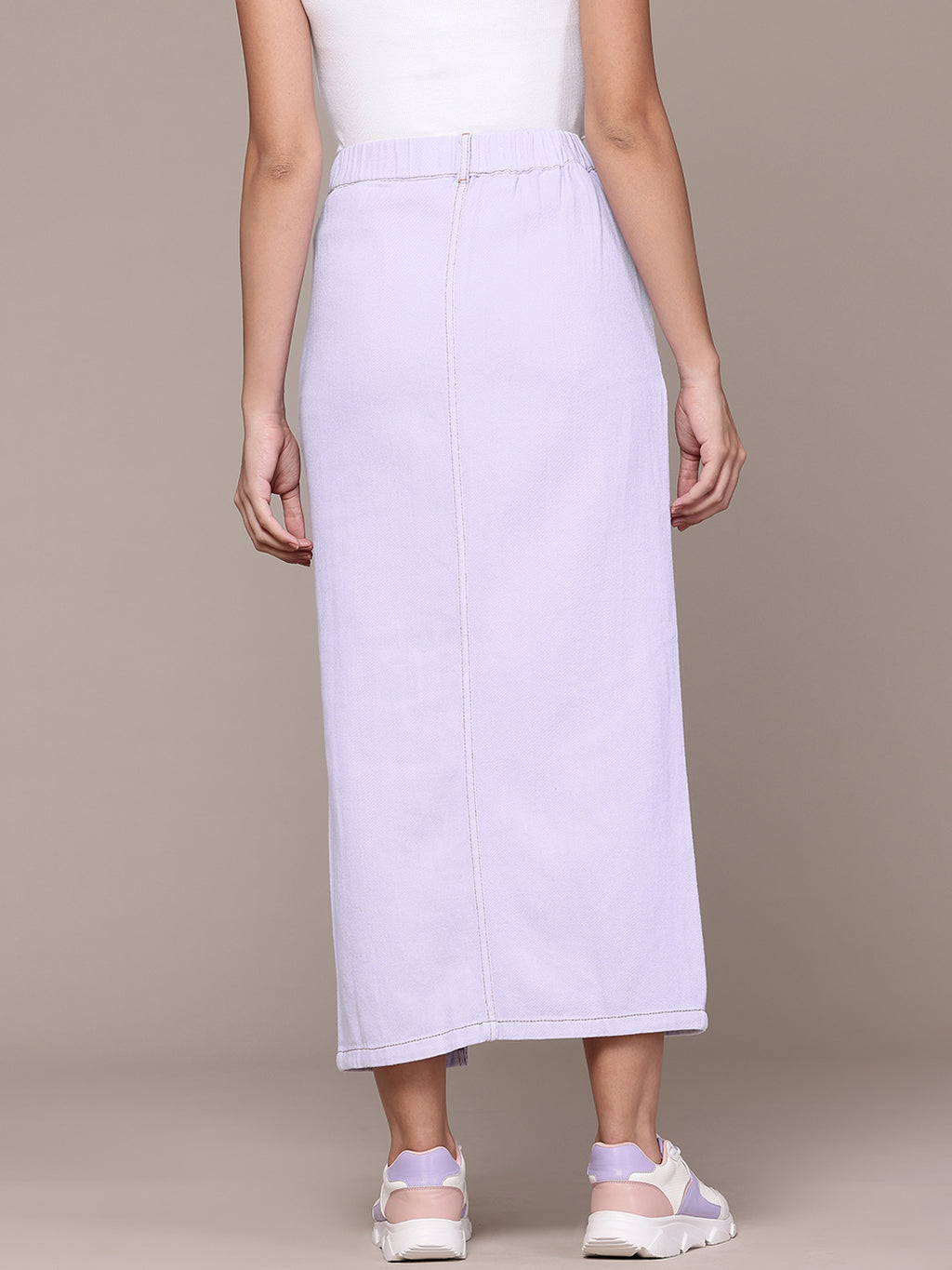 Pure Cotton Straight Denim Midi Skirt with Front Slit