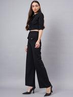 Black Round Neck Crop Top With Trouser