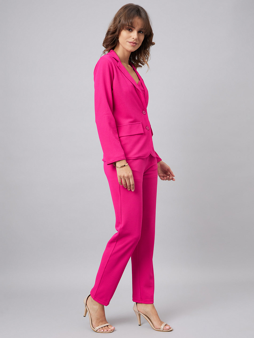 Sweetheart Neck Top & Notched Lapel-Collar Blazer With Trousers