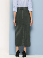 Pure Cotton Denim Straight Maxi Skirt with Front Slit