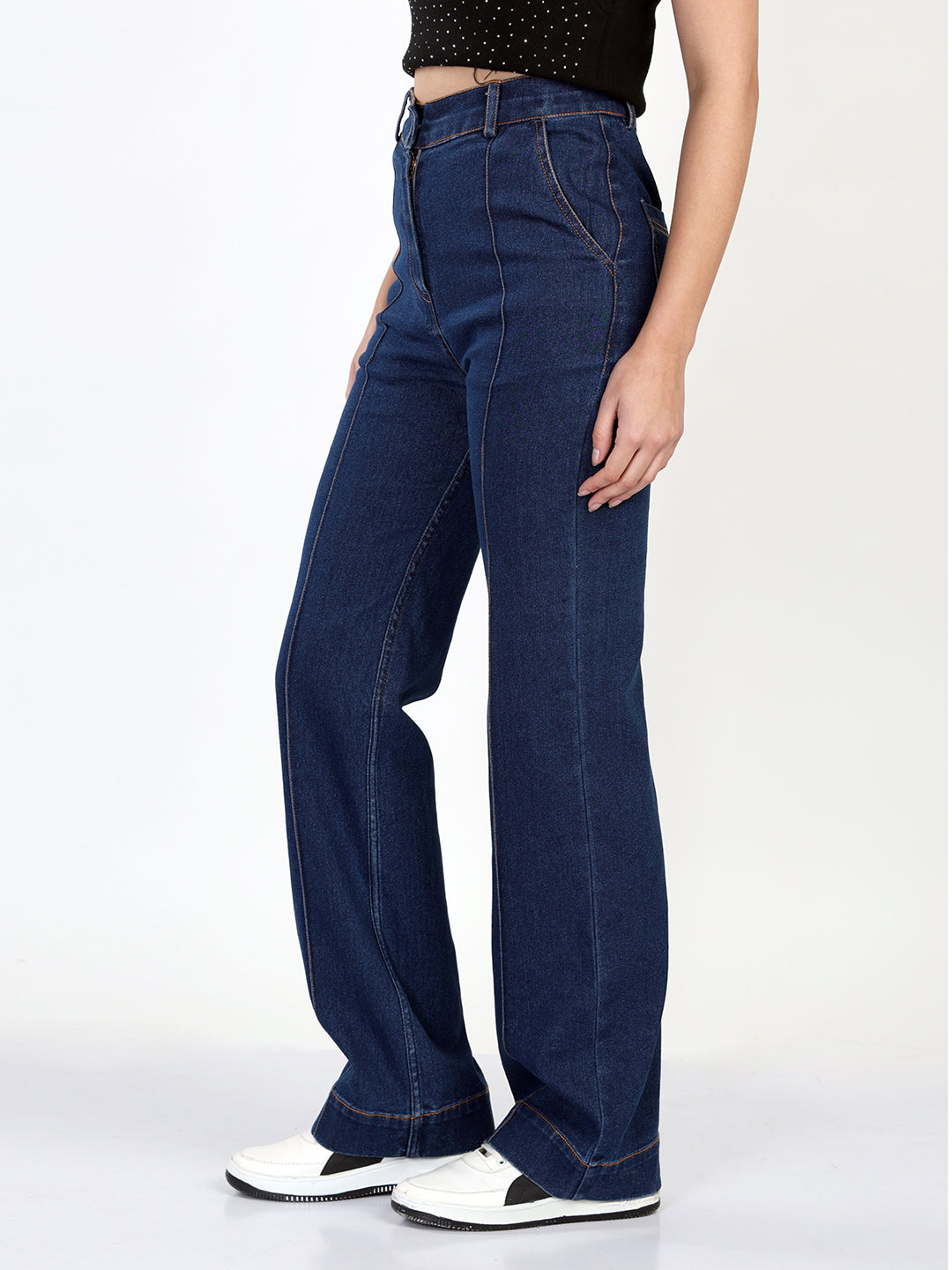 Women Flared High-Rise Clean Look Cotton Jeans