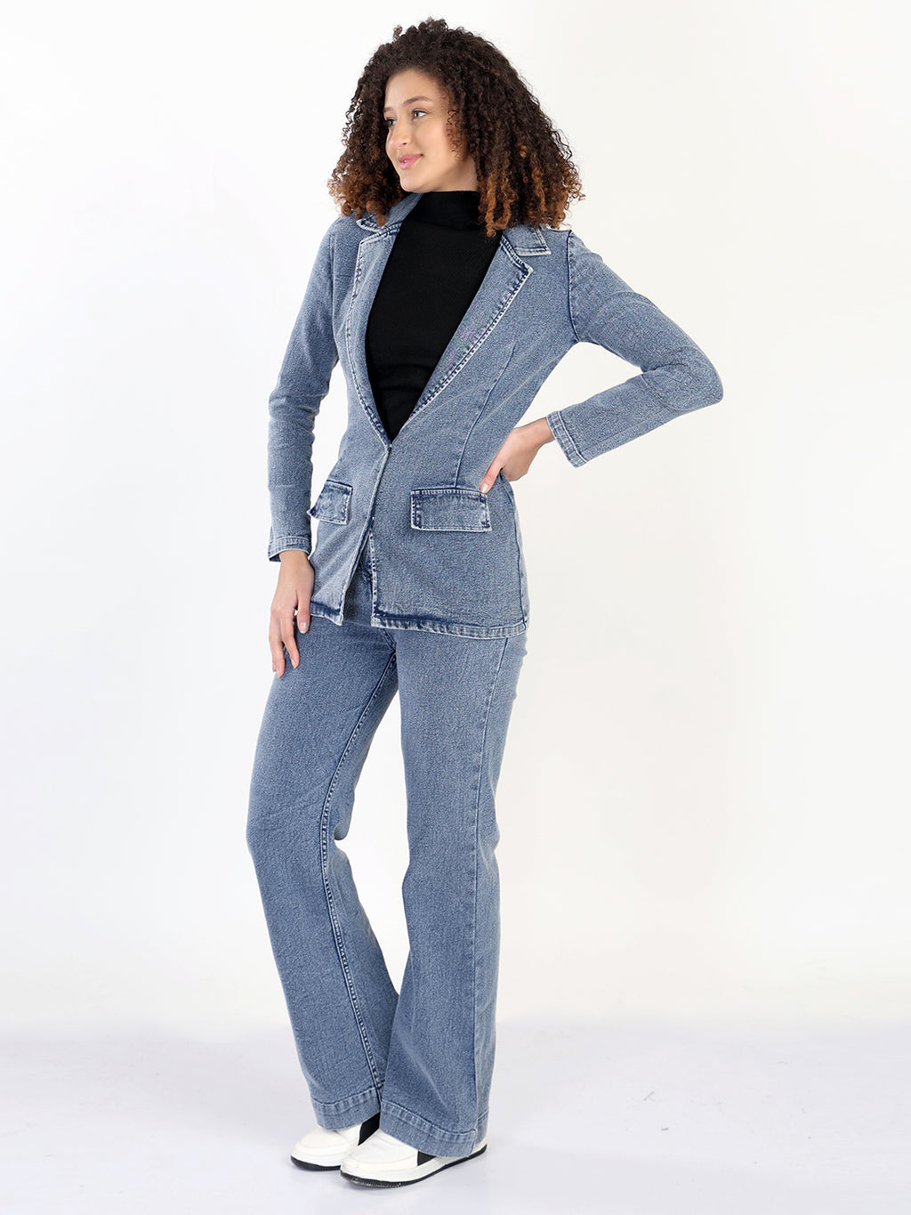 Denim Blazer With Bootcut Jeans