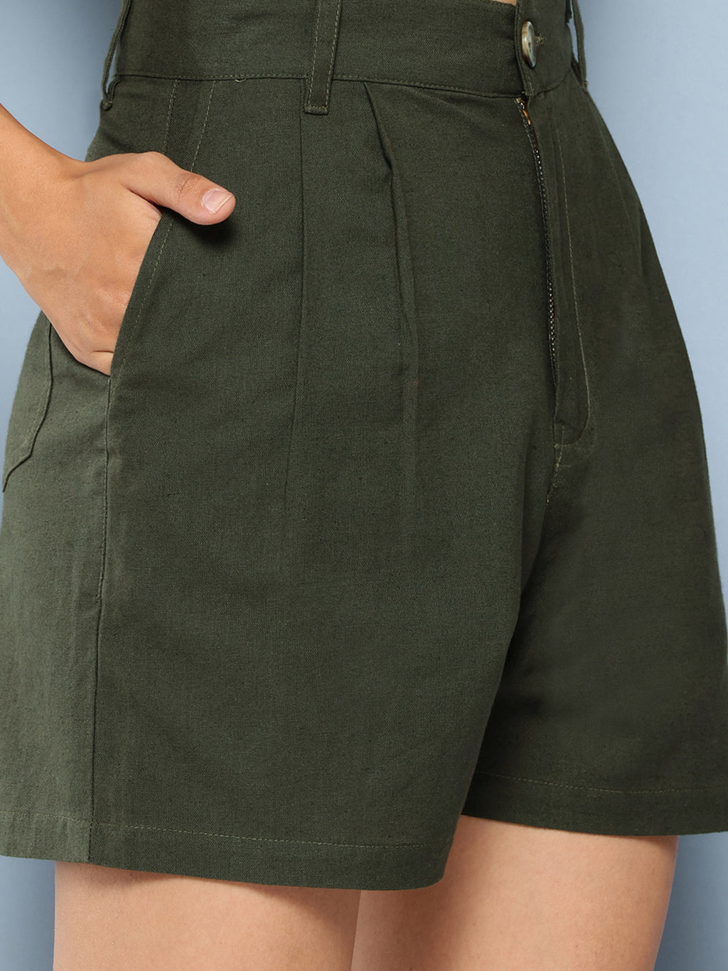 Green Pure Cotton Shirt With Shorts