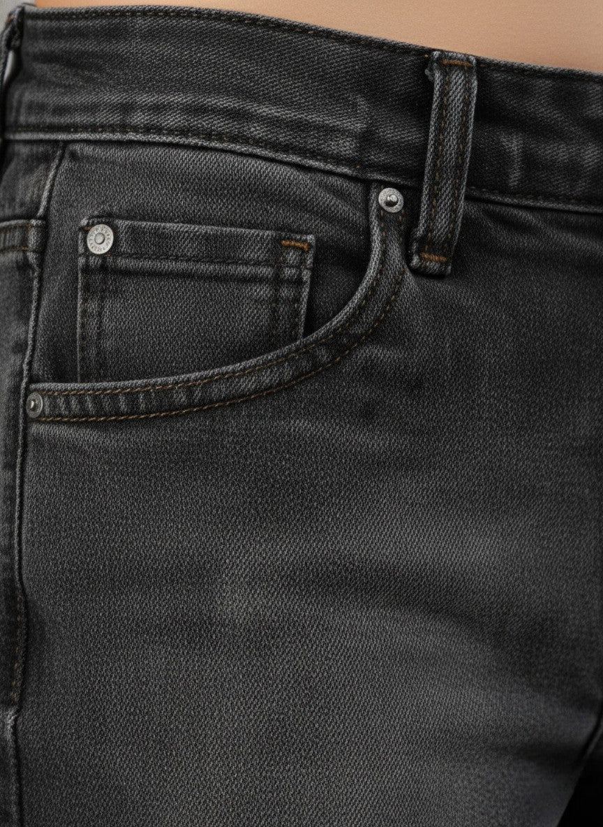 Charcoal Grey Loose Fit High-Rise Denim Shorts