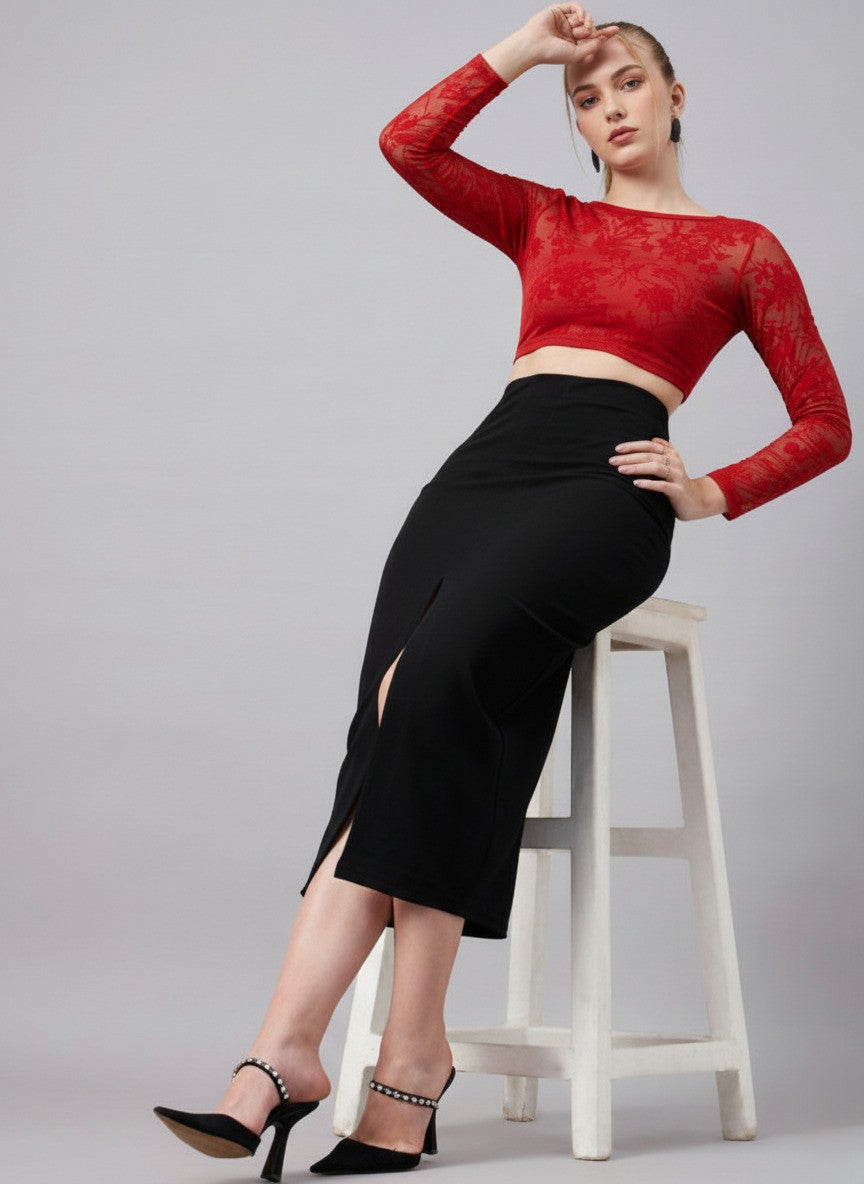 Pencil Front Slit Midi Skirts