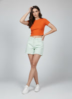 Women Green Faded Loose Fit Mid-Rise Regular Shorts