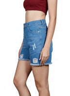 Regular Washed Fit High-Rise Distressed Denim Shorts
