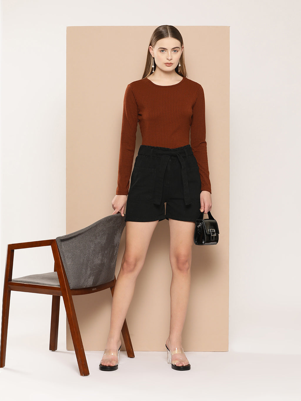 Women High-Rise Black Shorts