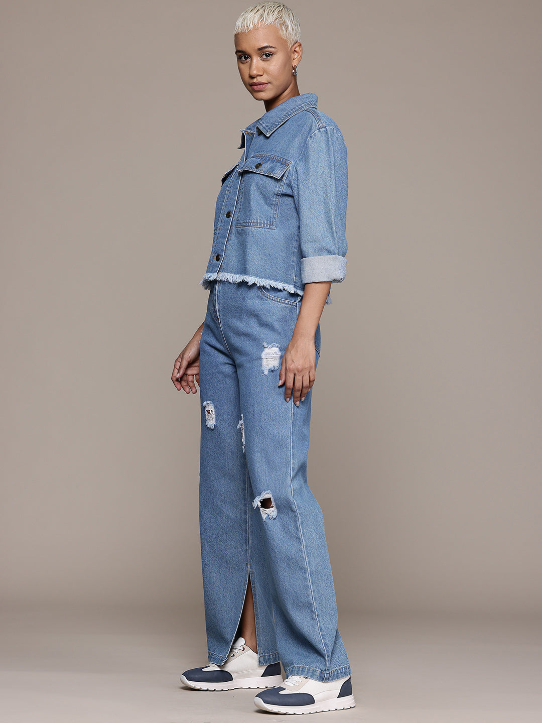 Denim Shirt With Distressed Jeans