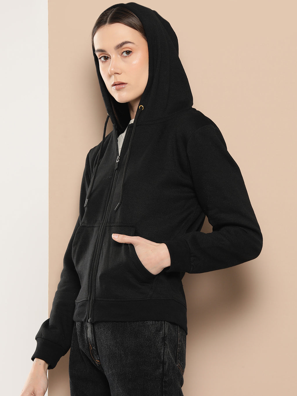 Women Fleece Solid Sporty Jacket