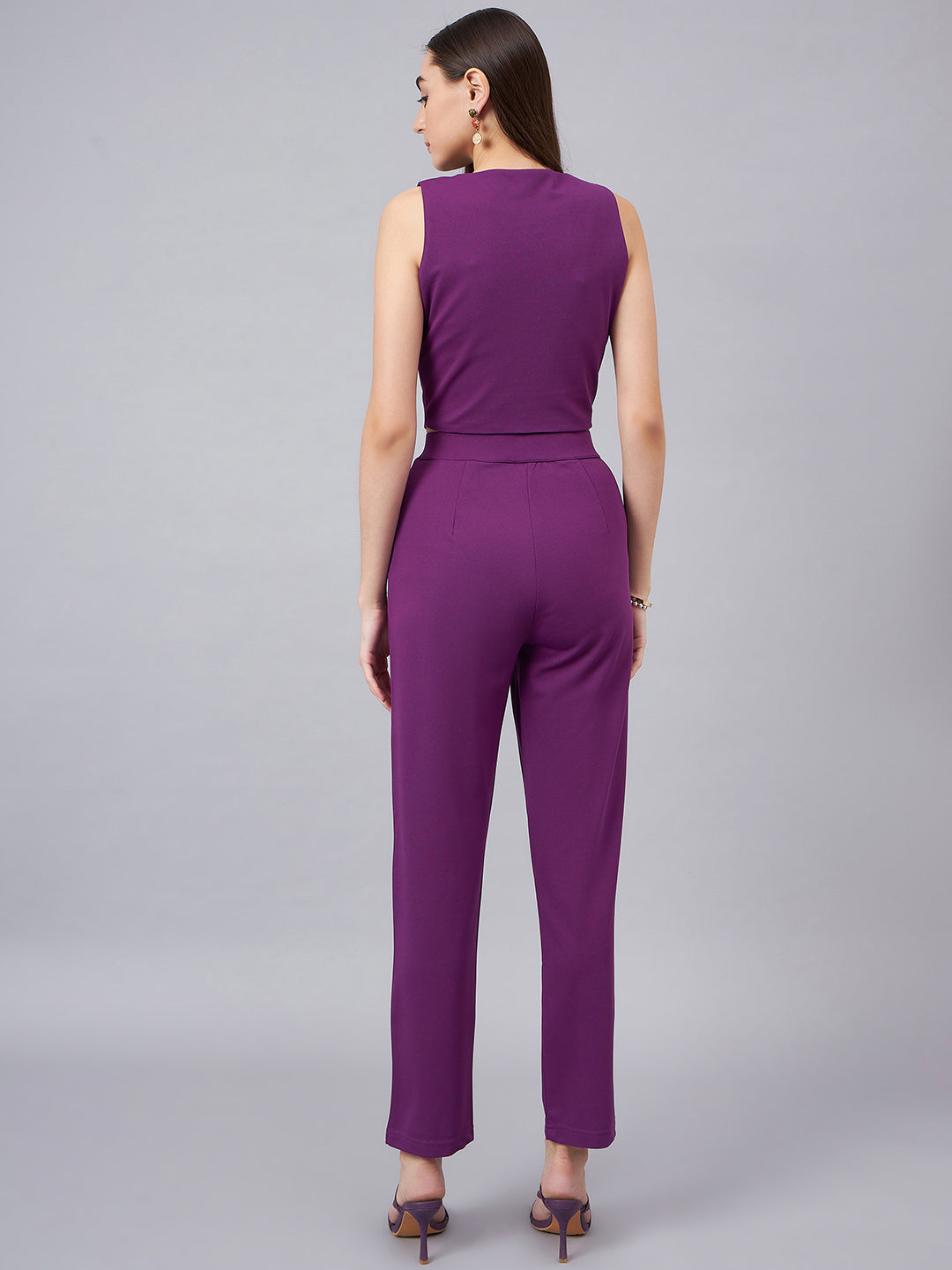 Purple V-Neck Crop Top With Trouser