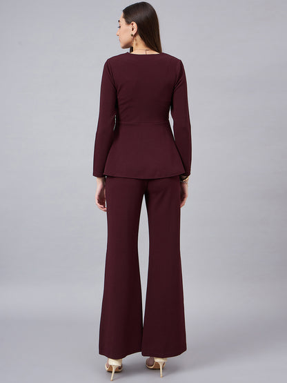 Sweetheart Neck Peplum Top With Flared Trousers