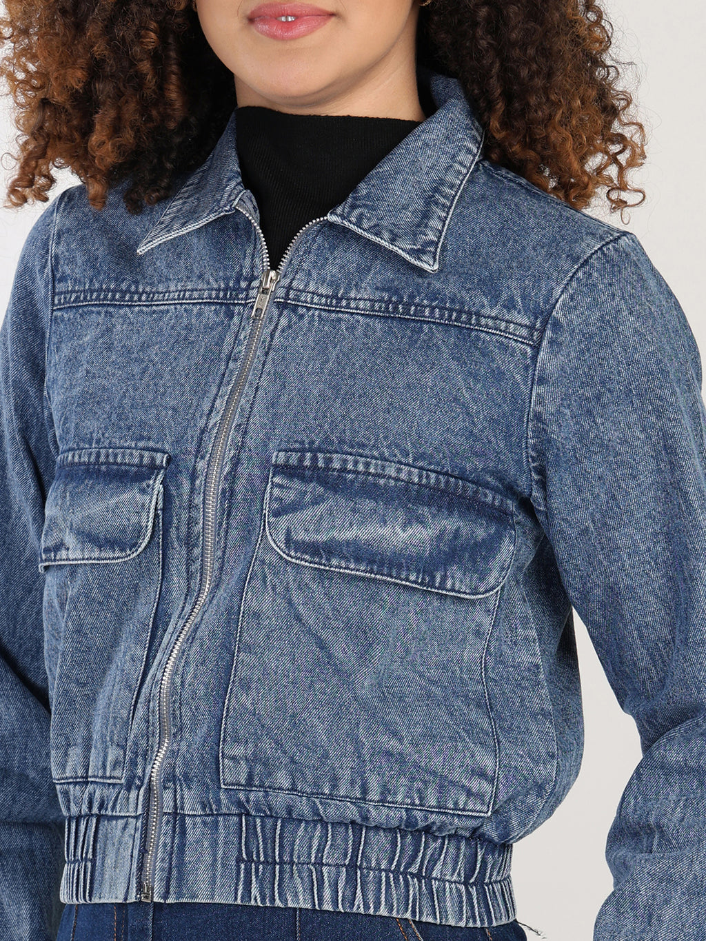 Spread Collar Washed Denim Jacket