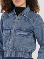 Spread Collar Washed Denim Jacket