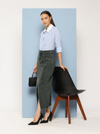 Pure Cotton Denim Straight Maxi Skirt with Front Slit