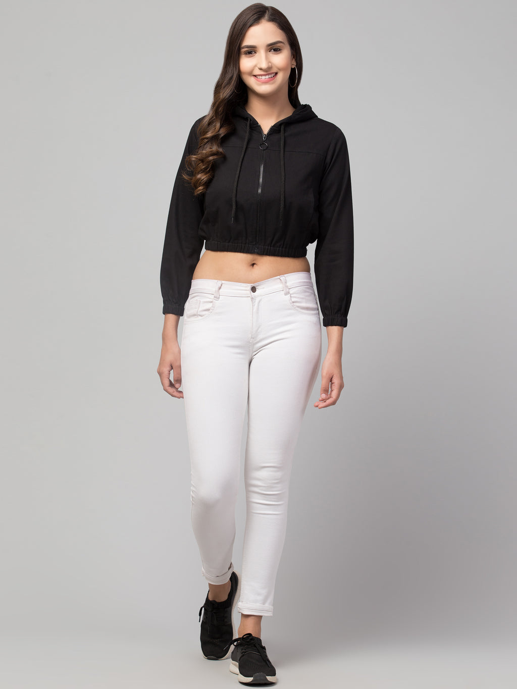 Hooded Cropped Open Front Jacket