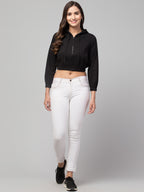 Hooded Cropped Open Front Jacket