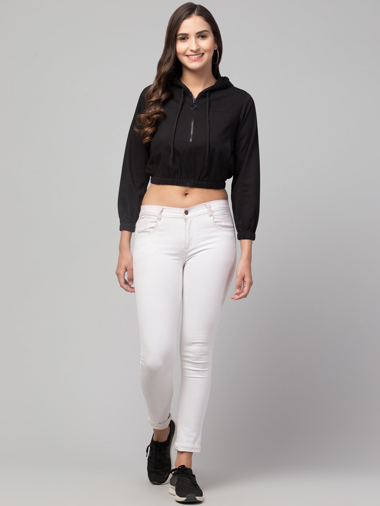 Hooded Cropped Open Front Jacket