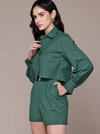 Green Pure Cotton Shirt with Shorts