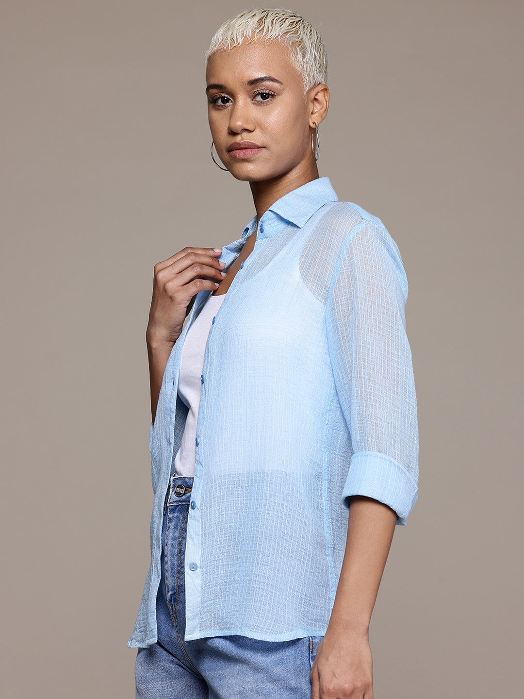 Sheer Pure Cotton Casual Shirt