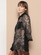 Women Animal Printed Semi Sheer Casual Shirt