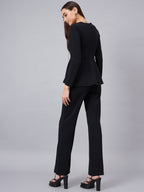 Black Sweetheart Neck Peplum Top With Flared Trousers