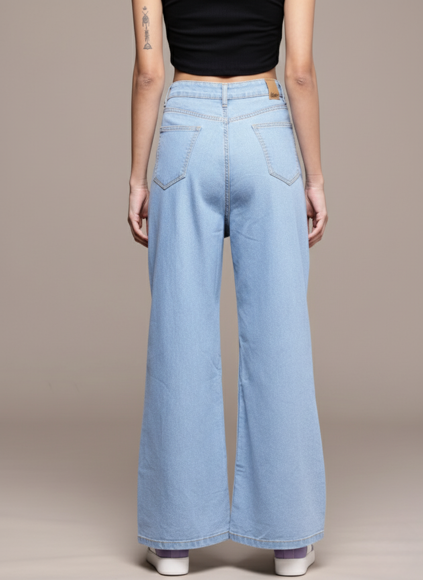 Women Wide Leg Light Fade Jeans